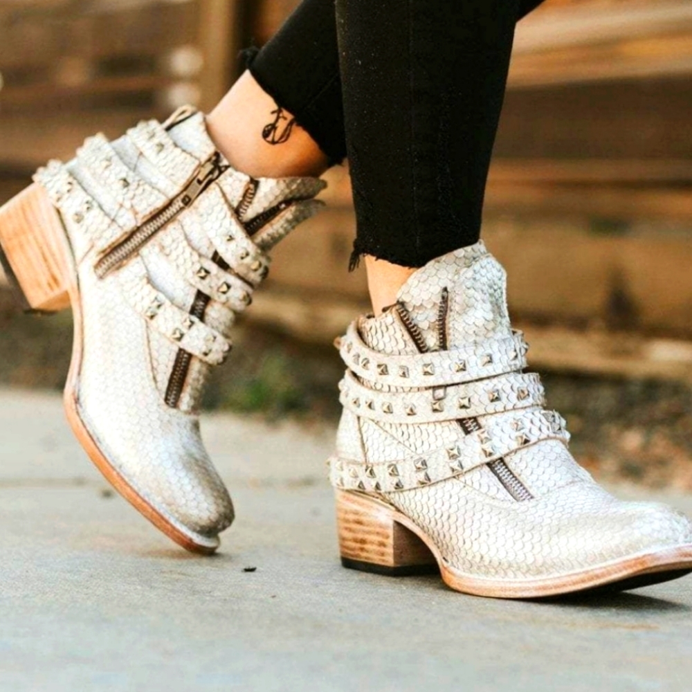 RARE Freebird Truth Snakeskin Studded Bootie Sz 7